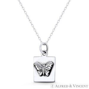 Butterfly Insect Charm Pendant Animism Jewelry in Oxidized .925 Sterling Silver